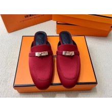 Hermes satin Kelly Buckle Oz Mules red (original quality)