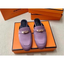 Hermes satin Kelly Buckle Oz Mules lilac (original quality)