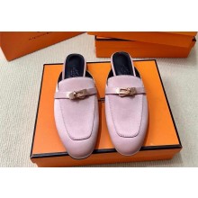 Hermes satin Kelly Buckle Oz Mules mauve (original quality)