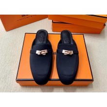 Hermes satin Kelly Buckle Oz Mules black (original quality)