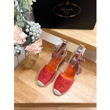 Prada Linen espadrille wedge sandals ORANGE 2023