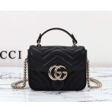 Gucci GG Marmont mini top handle bag 811238 Black quilted chevron leather 2024