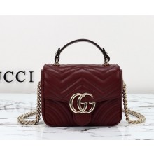Gucci GG Marmont mini top handle bag 811238 Burgundy quilted chevron leather 2024