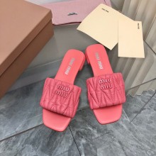 MIU MIU MATELASSE LEATHER LOGO SLIDES PINK 2023