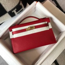 HERMES KELLY 22 EPSOM LEATHER CLUTCH BAG IN RED