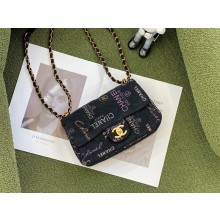 Chanel Printed Denim & Lacquered Gold-Tone black& Multicolor flap bag 2022
