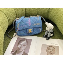 Chanel Printed Denim & Lacquered Gold-Tone Metal Blue & Multicolor flap bag 2022