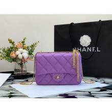 chanel Lambskin, Enamel & Gold-Tone Metal Mini Flap Bag purple AS3113 2022