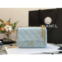 chanel Lambskin, Enamel & Gold-Tone Metal Mini Flap Bag light blue AS3113 2022