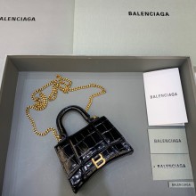 balenciaga hourglass mini handbag with chain metallized crocodile embossed black/gold