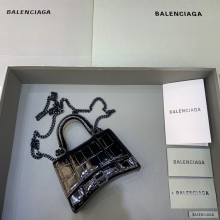 balenciaga hourglass mini handbag with chain metallized crocodile embossed so black