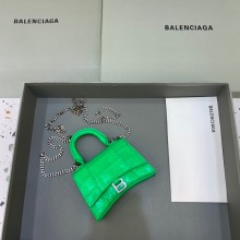 balenciaga hourglass mini handbag with chain metallized crocodile embossed bamboo green/silver