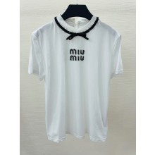 miu miu white cotton t-shirt with bow 2023 