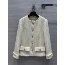 CHANEL WHITE TWEED JACKET WITH TWO POCKETS 2023