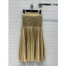DIOR Beige Cotton Gabardine Pleated MID-LENGTH Skirt 2023