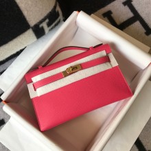 HERMES KELLY 22 EPSOM LEATHER CLUTCH BAG IN ROUGE