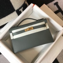 HERMES KELLY 22 EPSOM LEATHER CLUTCH BAG IN Vert Gris
