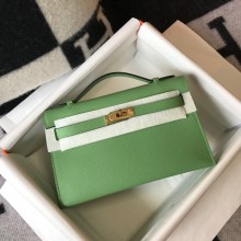 HERMES KELLY 22 EPSOM LEATHER CLUTCH BAG IN GREEN