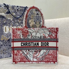 dior Red and White D-Royaume d'Amour Embroidery small book tote bag 2021