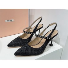 MIU MIU Satin slingback pumps with crystals black 2023