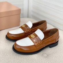 MIU MIU heel 2.5cm leather penny loafers brown/white 2023