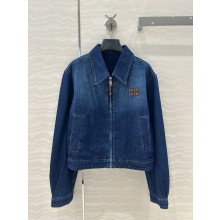 MIU MIU navy blue Denim trucker jacket 2025