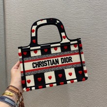 Dior Black, White and Red D-Chess Heart Embroidery mini Book Tote bag 2021