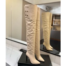 Saint Laurent calfskin Knee-High Boots in beige 1213-2024ss