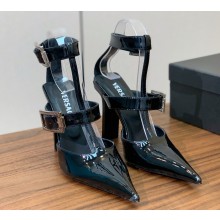 Versace Heel 11cm patent calfskin sandals with buckle black 2024