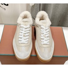 Loro Piana Women/Men calfskin Tennis Walk Sneakers with shearling 03-2024 