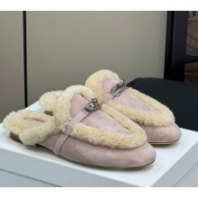 Hermes Oz Mule in suede goatskin with shearling pink 2024