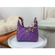 Chanel Shiny Lambskin & Gold-Tone Metal Small Hobo Bag PURPLE AS4922 2024