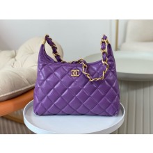 Chanel Shiny Lambskin & Gold-Tone Metal Hobo handBag purple AS4912 2024