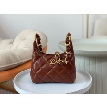 Chanel Shiny Lambskin & Gold-Tone Metal Small Hobo Bag brown AS4922 2024