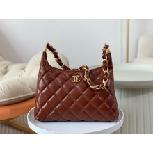 Chanel Shiny Lambskin & Gold-Tone Metal Hobo handBag brown AS4912 2024
