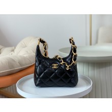 Chanel Shiny Lambskin & Gold-Tone Metal Small Hobo Bag black AS4922 2024