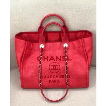 Chanel medium Deauville canvas Tote Bag red 2019