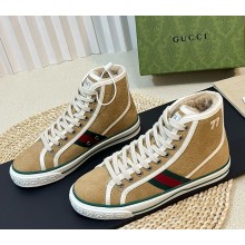 Gucci women's/men's Tennis 1977 suede leather high top sneakers with shearling 1031-01 2024  