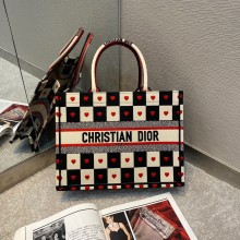 Dior Black, White and Red D-Chess Heart Embroidery small Book Tote bag 2021