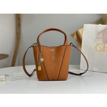 Chloé BROWN Spin Small leather tote bag 2025