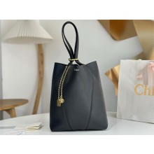 Chloé BLACK Spin MEDIUM leather tote bag 2025