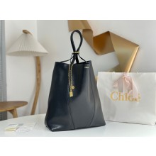 Chloé BLACK Spin large leather tote bag 2025
