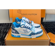 Louis Vuitton women's/men's Giày LV Trainer blue White Monogram Denim Mesh  2024