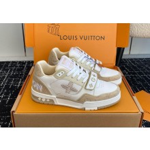 Louis Vuitton women's/men's Giày LV Trainer Beige White Monogram Denim Mesh  2024