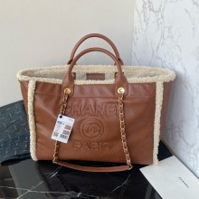 CHANEL Shearling Lambskin & Gold-Tone Metal Brown & Beige Large Shopping Bag A66941 2024 