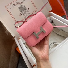 Hermes mini constance bag in original epsom leather handmade pink with silver hardware