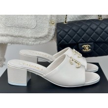 Chanel calfskin CC Logo slippers white heel 5cm 1122-2024