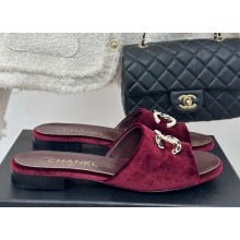 Chanel Velvet CC Logo slippers Burgundy heel 1.5cm 1122-2024