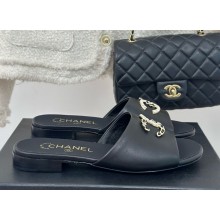 Chanel calfskin CC Logo slippers Black heel 1.5cm 1122-2024