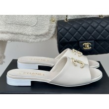 Chanel calfskin CC Logo slippers white heel 1.5cm 1122-2024